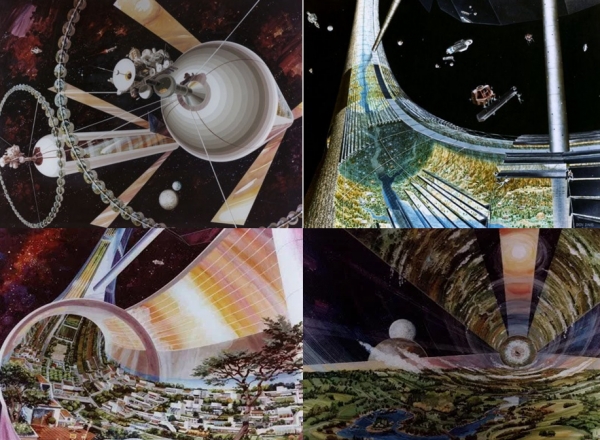 1970년대 오닐이 제창한 '스페이스 콜로니' 개념도(출처: NASA)