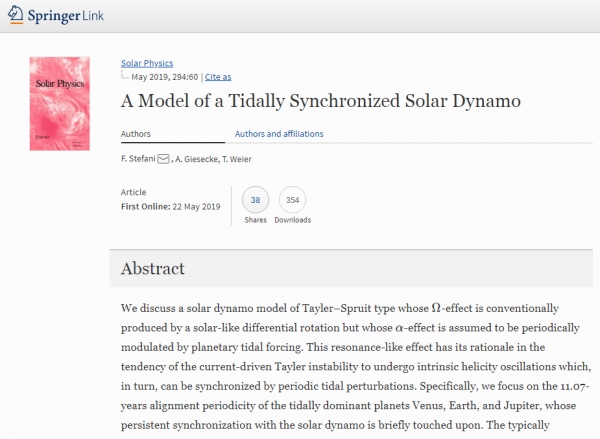 독일 HZDR 연구진이 발표한 '태양 활동 주기'관련 논문