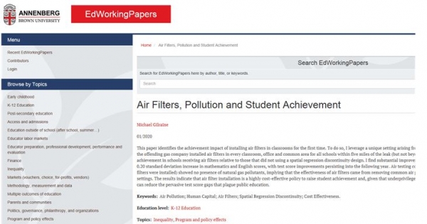 ⓒ 마이클 길렌 뉴욕대 교수가 발표한 연구논문 (Air Filters, Pollution and Student Achievement)