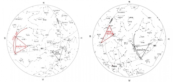 ⓒ데일리포스트 = 이미지 제공 / 봄(왼쪽), 여름철(오른쪽) 별자리