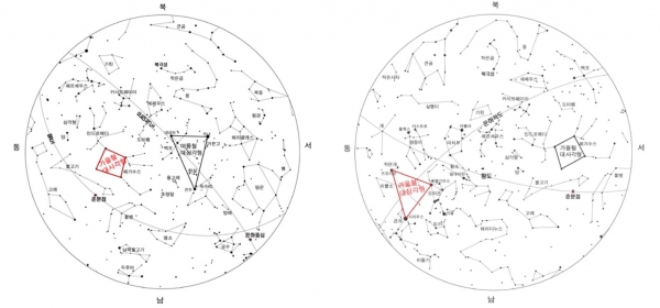 ⓒ데일리포스트 = 이미지 제공 / 가을(왼쪽), 겨울철(오른쪽) 별자리