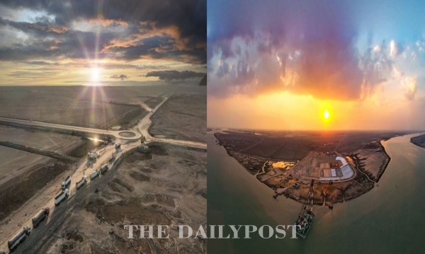 사진 (좌측) 이라크 알포 연결접속 도로 현장·(우측) 이라크 침매터널 제작장 현장 / 대우건설 제공