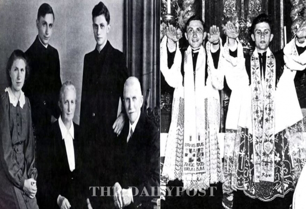 사진 좌측, 베네딕토 16세 교황 신학교 시절 가족·사진 / 우측 1951년 친형 게오르그 라칭거와 함께 사제서품을 받고 있다 / CPDC 가톨릭 평화방송 영상 발췌