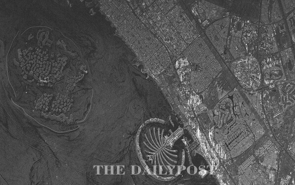 2023.08.02 관측 레이다영상 - 아랍에미리트 인공 섬: (좌) 더 월드 (우)팜 주메이라