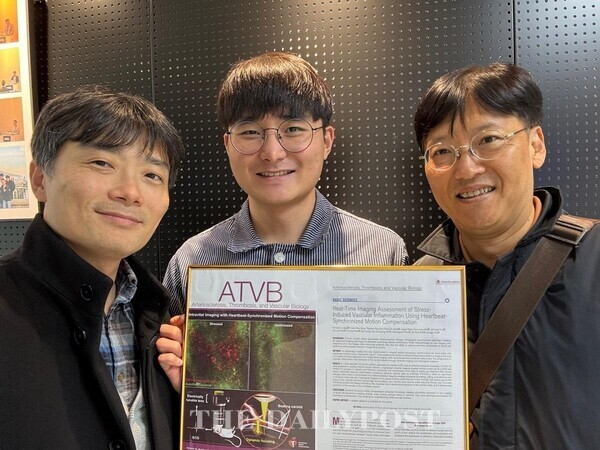 ©데일리포스트=사진 좌측부터 KAIST 기계공학과 유홍기 교수, 장민석 박사과정, 고려대학교 구로병원 김진원 교수 / KAIST 제공