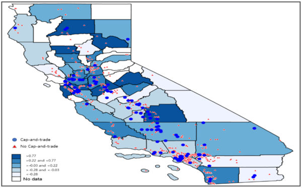 미국 캘리포니아_배출권 거래의 영향을 받는 제조 시설과 카운티의 탄소 배출 변화