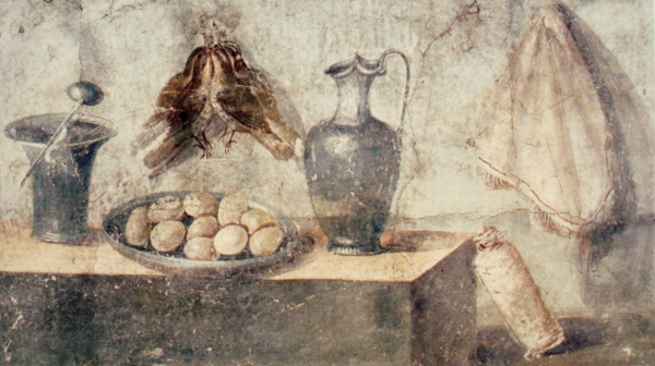 폼페이에서 발견된 프레스코화로, 접시에 담긴 달걀과 벽에 걸린 작은 새들을 묘사하고 있다.  ⓒ데일리포스트=이미지 제공/Alamy