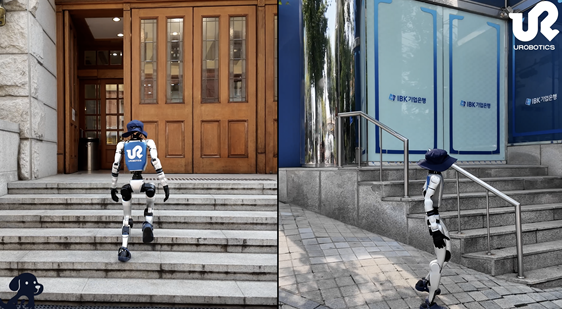 착용감이 편리한 신발을 신고도 계단을 오르거나 내리막길을 내려가는 등 사람과 어우러져 걷는 휴머노이드 모습  ⓒ데일리포스트=이미지 제공/KAIST