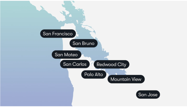 웨이모가 고속도로 포함 운행 서비스를 제공하는 베이에어리어 주요 지역. 산호세 미네타 국제공항도 새롭게 추가됐다. ⓒ데일리포스트=이미지 제공/Waymo